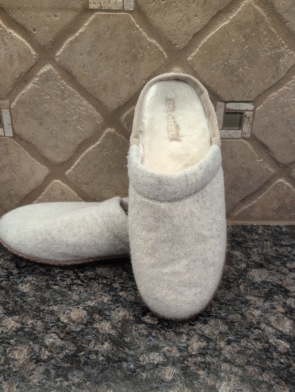Sorel Light Gray Wool Slip-On House Slippers
